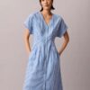 Rochie midi din poplin de bumbac cu dungi Rochie midi din poplin de bumbac cu dungi