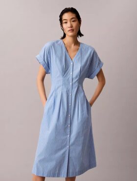 Rochie midi din poplin de bumbac cu dungi