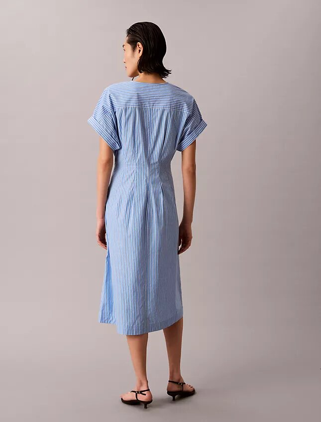 Rochie midi din poplin de bumbac cu dungi Rochie midi din poplin de bumbac cu dungi