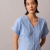 Rochie midi din poplin de bumbac cu dungi Rochie midi din poplin de bumbac cu dungi