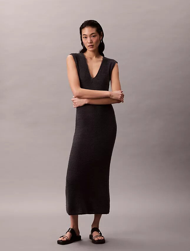 Rochie midi din tricot fără mâneci Rochie midi din tricot fără mâneci