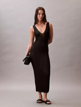 Rochie midi din viscoză cu nervuri