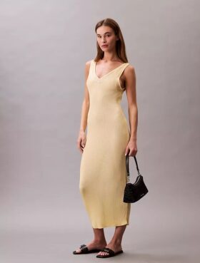 Rochie midi din viscoză cu nervuri