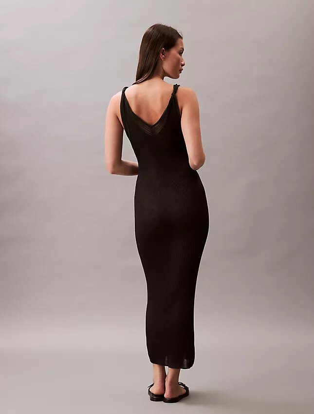 Rochie midi din viscoză cu nervuri Rochie midi din viscoză cu nervuri