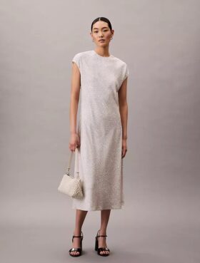 Rochie midi dreptă cu imprimeu