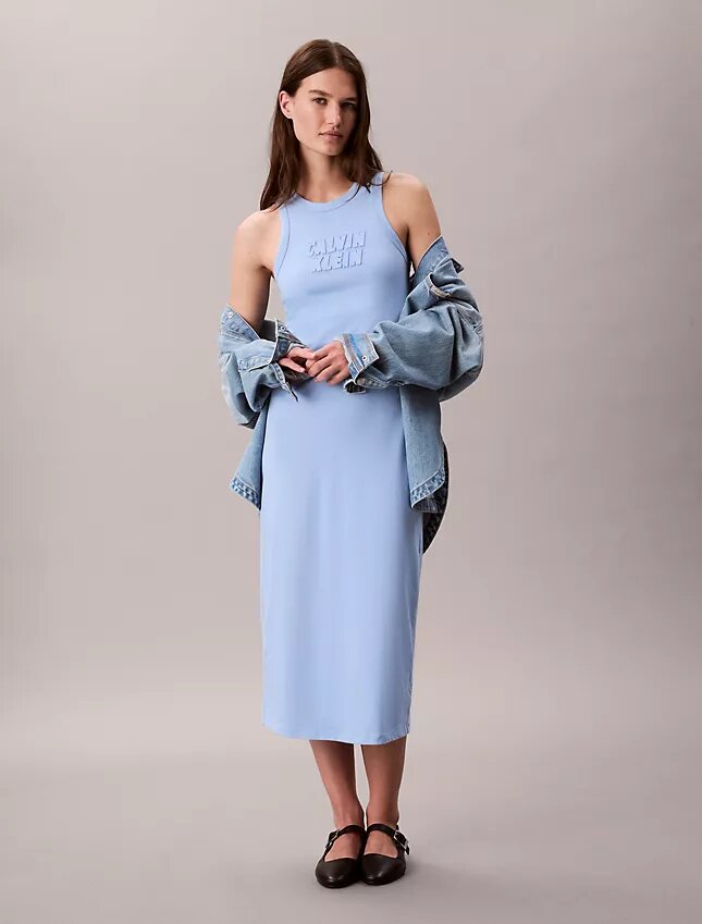 Rochie midi fără mâneci cu logo Calvin Klein Rochie midi fără mâneci cu logo Calvin Klein