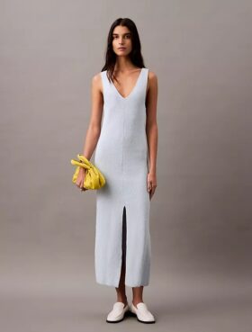 Rochie midi fără mâneci cu nervuri bouclé