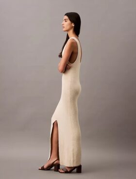 Rochie midi fără mâneci cu nervuri bouclé