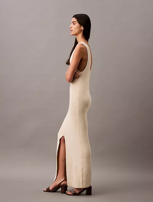 Rochie midi fără mâneci cu nervuri bouclé Rochie midi fără mâneci cu nervuri bouclé