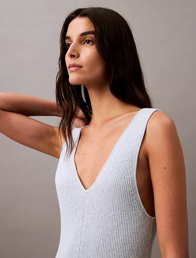 Rochie midi fără mâneci cu nervuri bouclé Rochie midi fără mâneci cu nervuri bouclé
