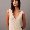 Rochie midi fără mâneci cu nervuri bouclé Rochie midi fără mâneci cu nervuri bouclé