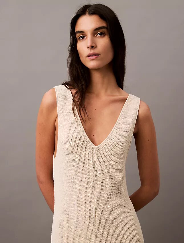 Rochie midi fără mâneci cu nervuri bouclé Rochie midi fără mâneci cu nervuri bouclé