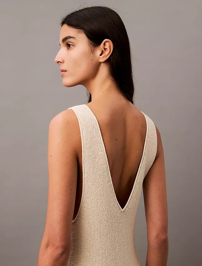 Rochie midi fără mâneci cu nervuri bouclé Rochie midi fără mâneci cu nervuri bouclé