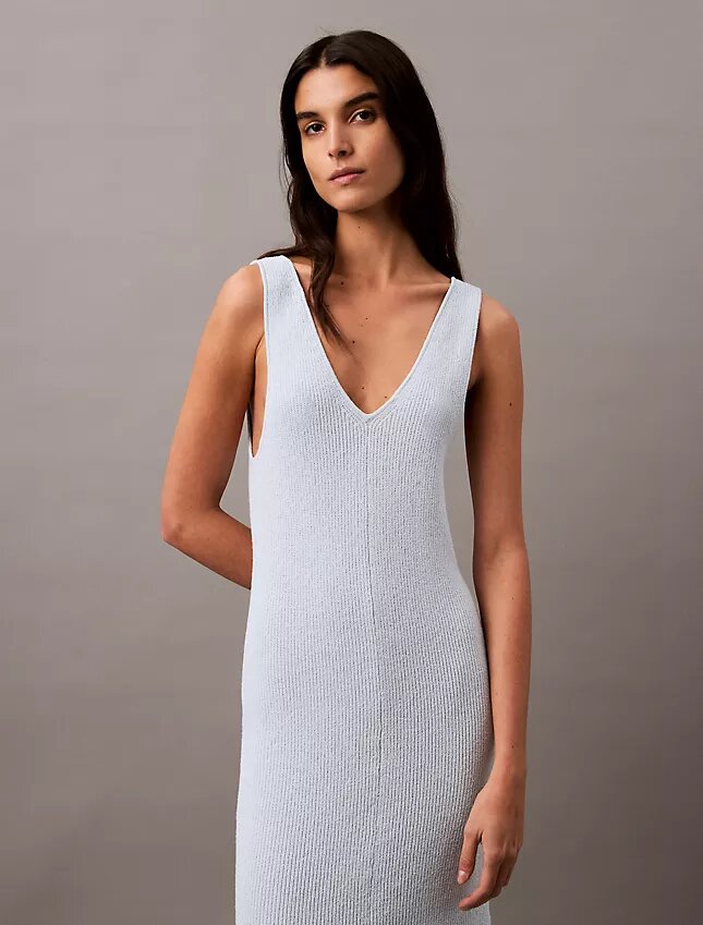 Rochie midi fără mâneci cu nervuri bouclé Rochie midi fără mâneci cu nervuri bouclé