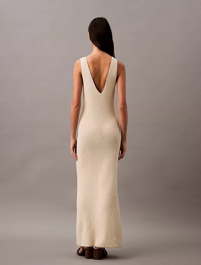 Rochie midi fără mâneci cu nervuri bouclé Rochie midi fără mâneci cu nervuri bouclé