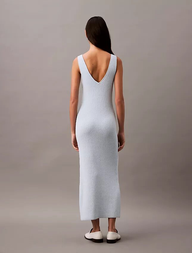 Rochie midi fără mâneci cu nervuri bouclé Rochie midi fără mâneci cu nervuri bouclé