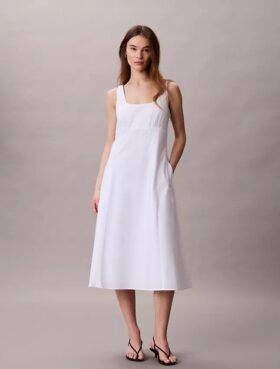 Rochie midi fără mâneci din poplin de bumbac