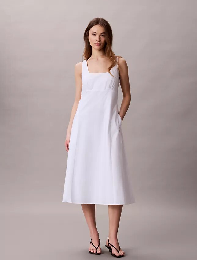 Rochie midi fără mâneci din poplin de bumbac Rochie midi fără mâneci din poplin de bumbac