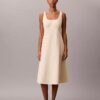Rochie midi fără mâneci din poplin de bumbac Rochie midi fără mâneci din poplin de bumbac