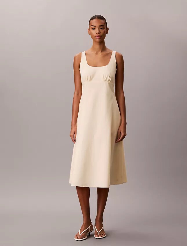Rochie midi fără mâneci din poplin de bumbac Rochie midi fără mâneci din poplin de bumbac