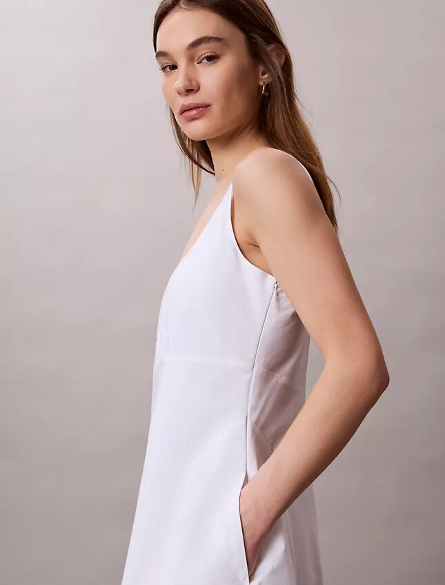 Rochie midi fără mâneci din poplin de bumbac Rochie midi fără mâneci din poplin de bumbac