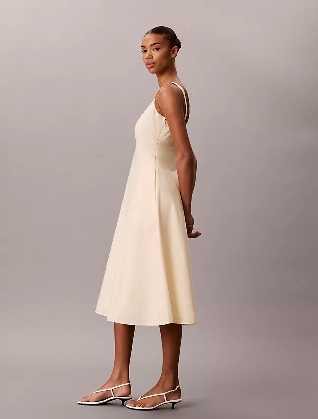 Rochie midi fără mâneci din poplin de bumbac Rochie midi fără mâneci din poplin de bumbac