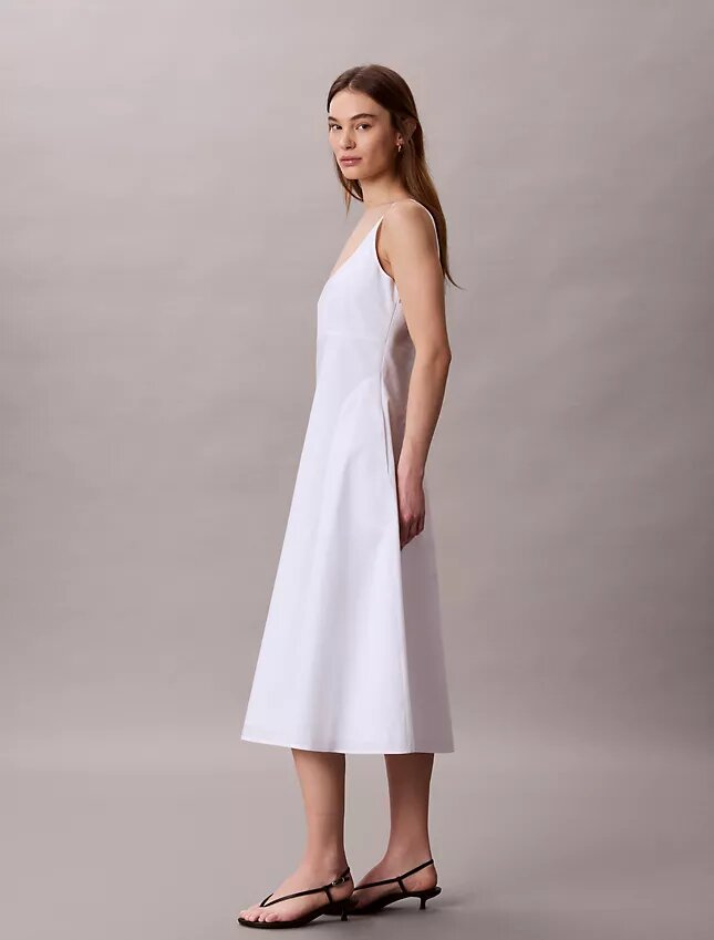 Rochie midi fără mâneci din poplin de bumbac Rochie midi fără mâneci din poplin de bumbac