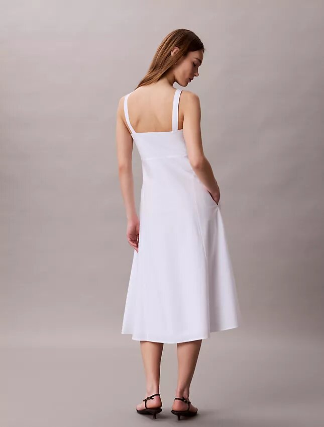 Rochie midi fără mâneci din poplin de bumbac Rochie midi fără mâneci din poplin de bumbac