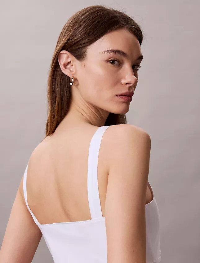 Rochie midi fără mâneci din poplin de bumbac Rochie midi fără mâneci din poplin de bumbac