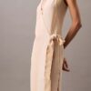Rochie midi înfășurată cu dungi fluide Rochie midi înfășurată cu dungi fluide