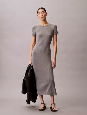 Rochie midi slim, elastică, în culori uni