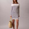 Rochie mini cu dungi, mâneci lungi și nervuri Rochie mini cu dungi, mâneci lungi și nervuri
