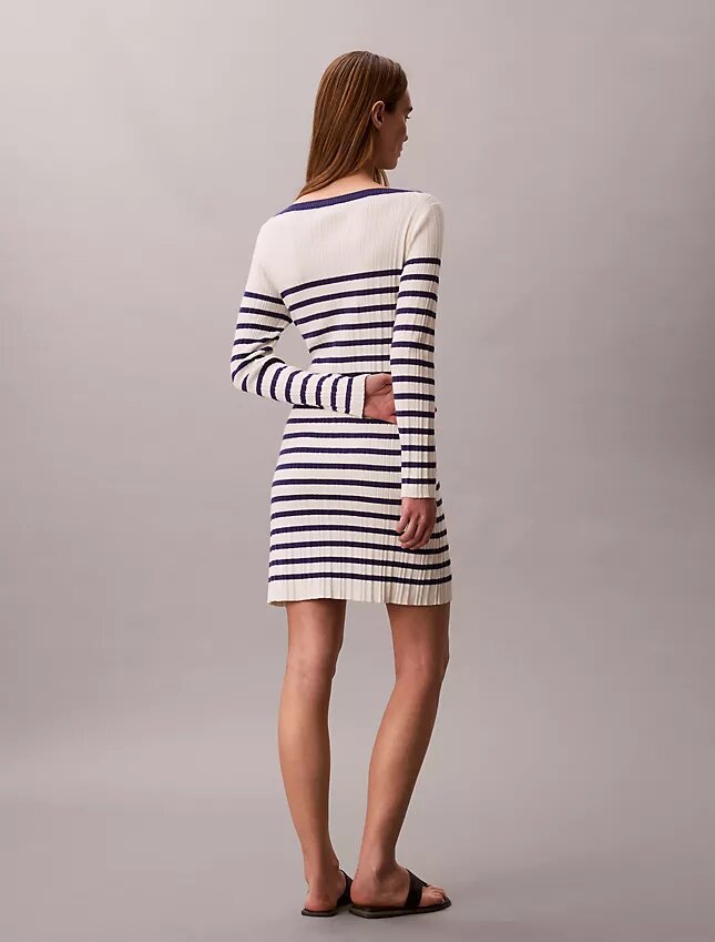 Rochie mini cu dungi, mâneci lungi și nervuri Rochie mini cu dungi, mâneci lungi și nervuri