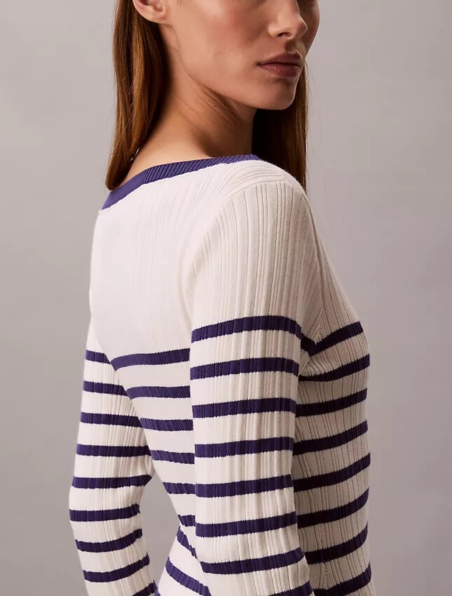 Rochie mini cu dungi, mâneci lungi și nervuri Rochie mini cu dungi, mâneci lungi și nervuri