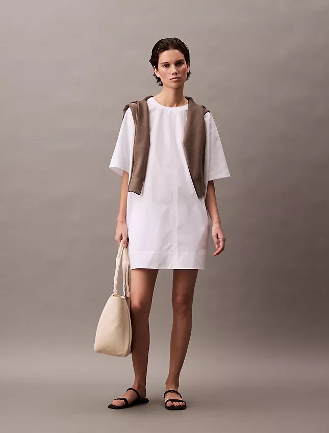 Rochie mini din bumbac, croială lejeră Rochie mini din bumbac, croială lejeră