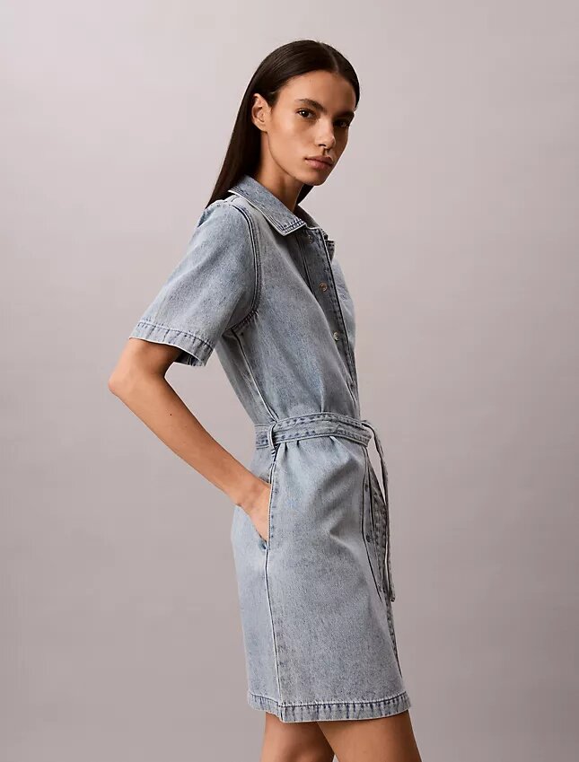 Rochie mini din denim cu curele Rochie mini din denim cu curele