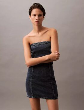 Rochie mini din denim fără bretele