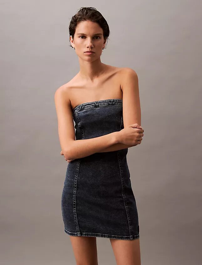 Rochie mini din denim fără bretele Rochie mini din denim fără bretele