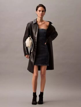 Rochie mini din denim fără bretele