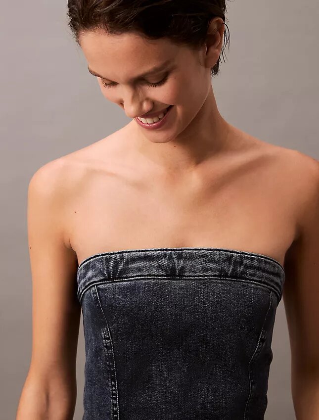 Rochie mini din denim fără bretele Rochie mini din denim fără bretele