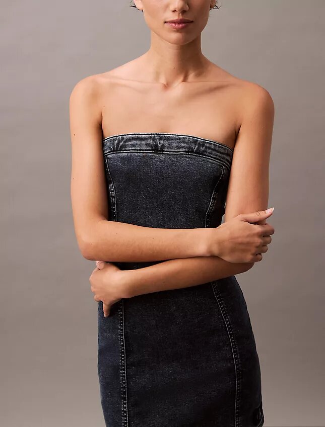 Rochie mini din denim fără bretele Rochie mini din denim fără bretele