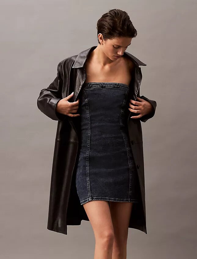 Rochie mini din denim fără bretele Rochie mini din denim fără bretele