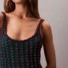 Rochie mini fără mâneci, croșetată, cu mărgele