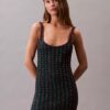 Rochie mini fără mâneci, croșetată, cu mărgele