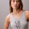 Rochie mini fără mâneci din bumbac cu nervuri și logo grafic Rochie mini fără mâneci din bumbac cu nervuri și logo grafic
