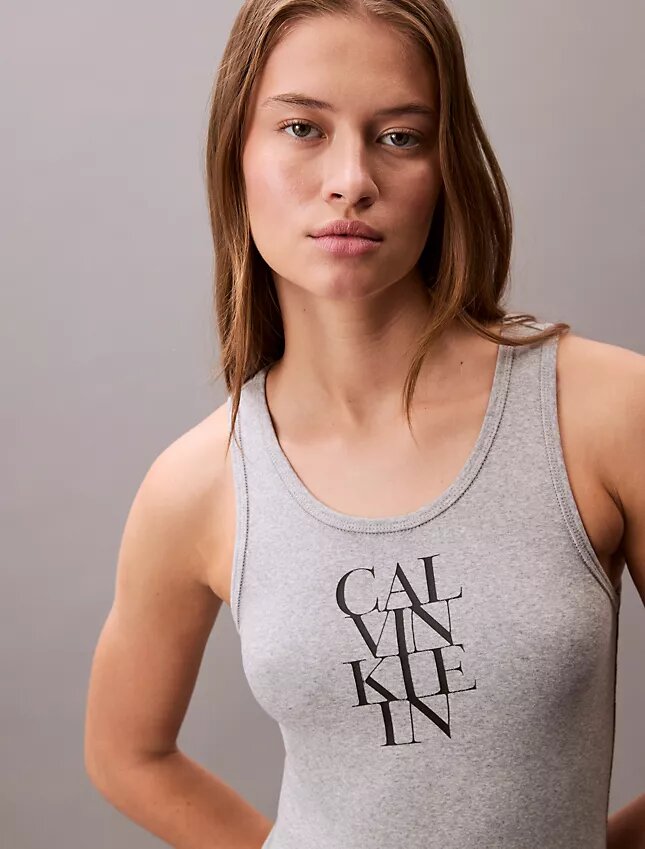 Rochie mini fără mâneci din bumbac cu nervuri și logo grafic Rochie mini fără mâneci din bumbac cu nervuri și logo grafic
