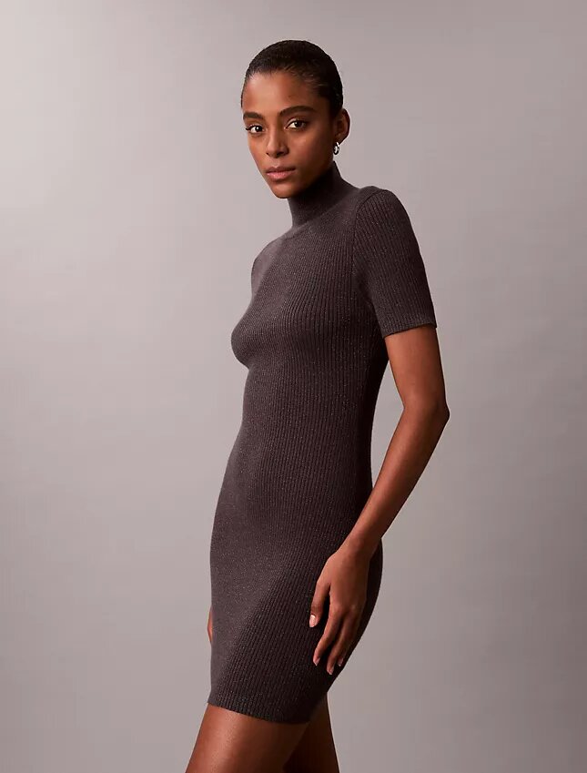 Rochie pulover din lână merino cu lurex Rochie pulover din lână merino cu lurex
