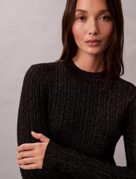 Rochie-pulover mini din amestec de lână merino și lurex
