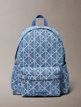 Rucsac din denim cu logo pe toată suprafața