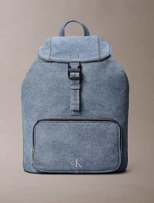 Rucsac mini cu clapă din Denim cu logo Rucsac mini cu clapă din Denim cu logo